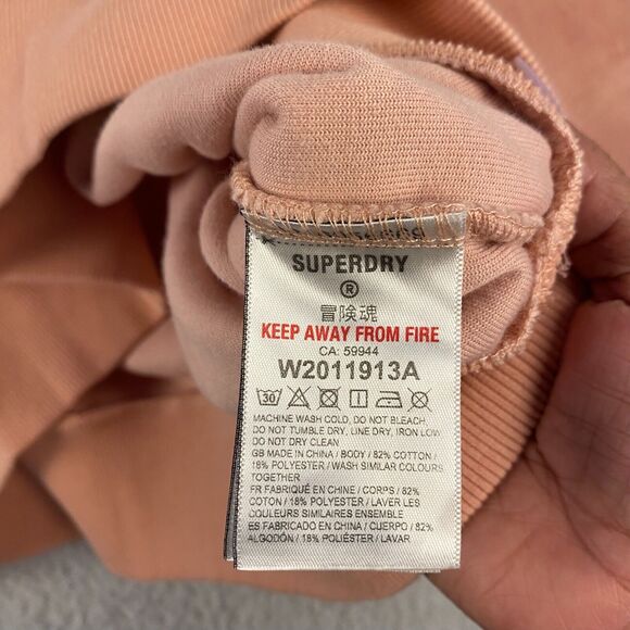 Superdry Velour Graphic Boxy Crew Neck Sweatshirt Woman Peach Size 10 - Picture 13 of 13